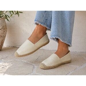 Maypol Leather Espadrilles Spain 39 Cream Slip On Flats Coastal European Summer